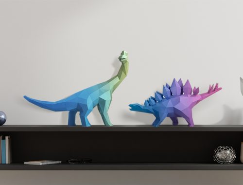 紙模型-漸層恐龍情境圖1